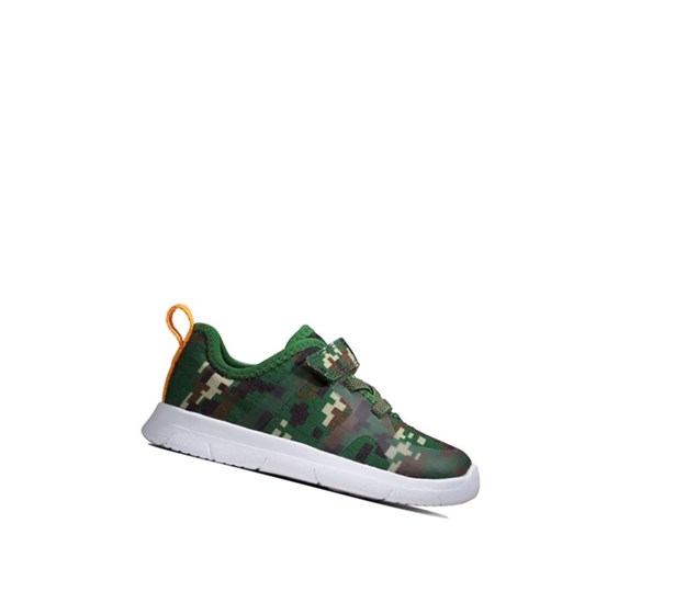 Baskets Clarks Ath Flux Textile Fille Vert Olive Camouflage | RAZS17389