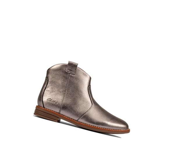 Bottes Cuir Clarks Drew North Cuir Fille Argent Metal | HXRD89235