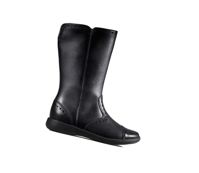 Bottes Cuir Clarks Etch Stride Cuir Fille Noir | WNMY18640