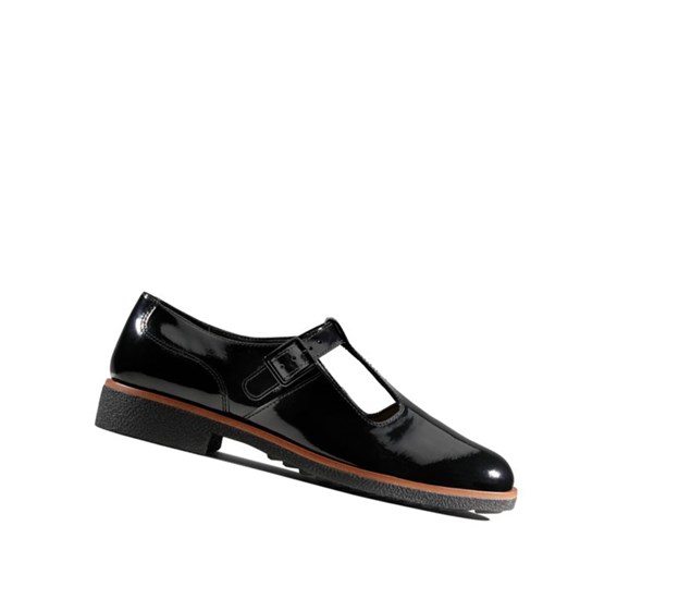 Chaussures Cuir Clarks Griffin Town Vernis Larges Fit Femme Noir | SCRG59362