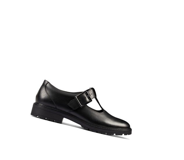 Chaussures D'école Clarks Loxham Shine Cuir Fille Noir | MJVA04186