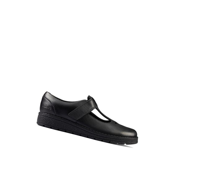 Chaussures D'école Clarks Mendip Joy Cuir Fille Noir | WPLB84593