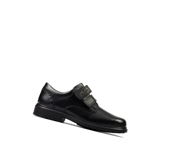 Chaussures D'école Clarks Remi Pace Cuir Garcon Noir | GJTP68234