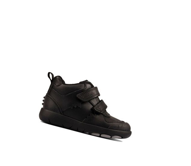 Chaussures D'école Clarks Rex Crash Cuir Garcon Noir | ZHOM98054