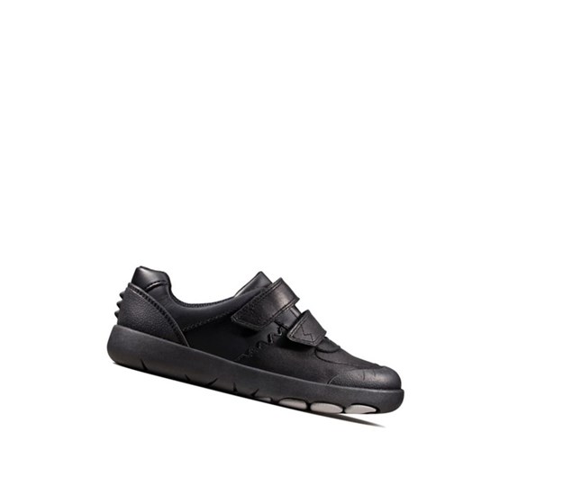 Chaussures D'école Clarks Rex Pace Cuir Fille Noir | DZWH92184