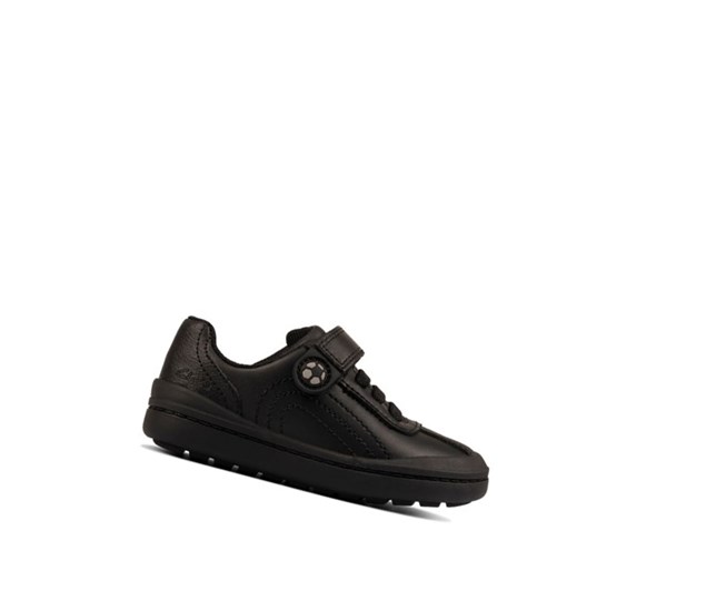 Chaussures D'école Clarks Rock Pass Cuir Garcon Noir | EKOV36425