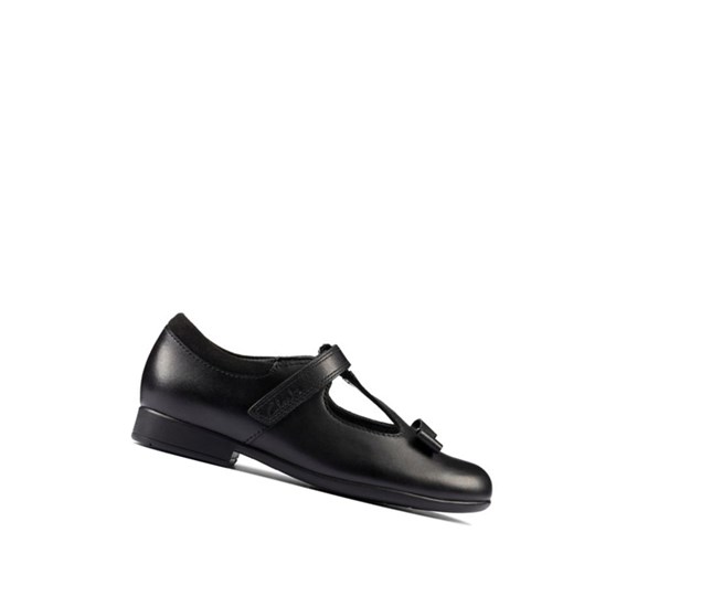 Chaussures D'école Clarks Scala Hope Cuir Fille Noir | FUVH98615