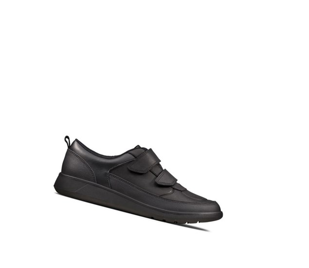 Chaussures D'école Clarks Scape Flare Cuir Garcon Noir | GVJS13095