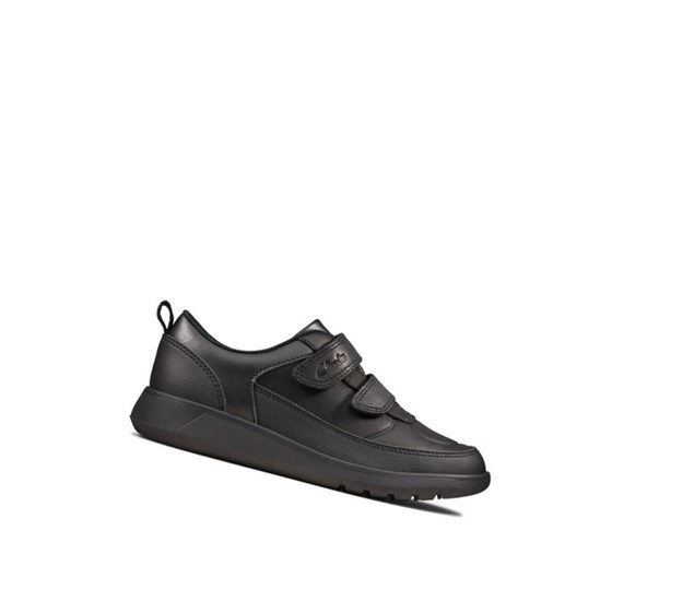 Chaussures D'école Clarks Scape Flare Cuir Garcon Noir | JWNL91482