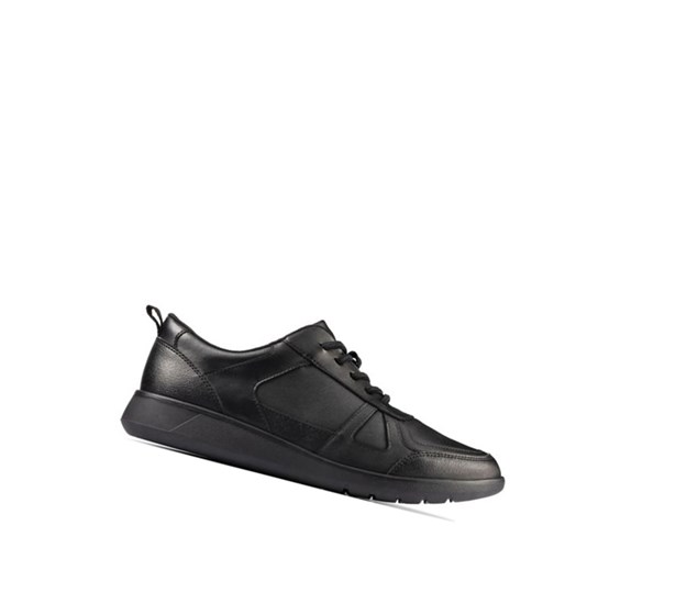 Chaussures D'école Clarks Scape Piste Cuir Garcon Noir | FENG27958