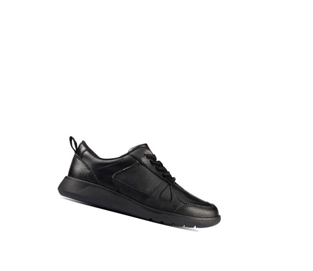 Chaussures D'école Clarks Scape Piste Cuir Garcon Noir | ZEBW27963