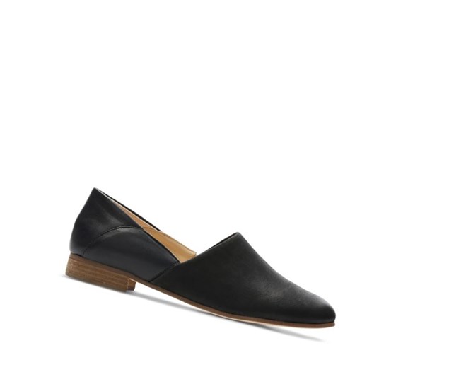 Chaussures Plates Clarks Pure Tone Slip On Cuir Femme Noir | NGEI23476