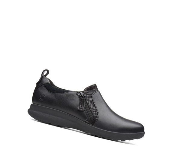 Chaussures Plates Clarks Un Adorn Zip Cuir Femme Noir | JNUA47690