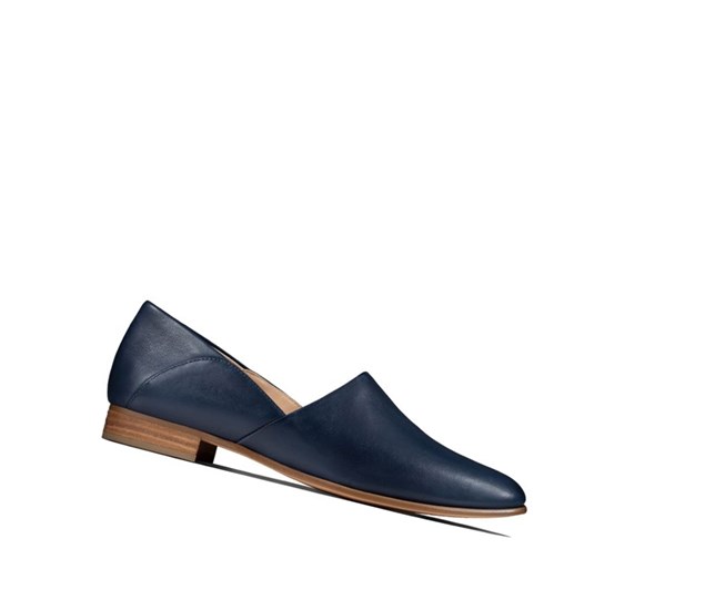 Chaussures Slip On Clarks Pure Tone Cuir Femme Bleu Marine | BYWN87234