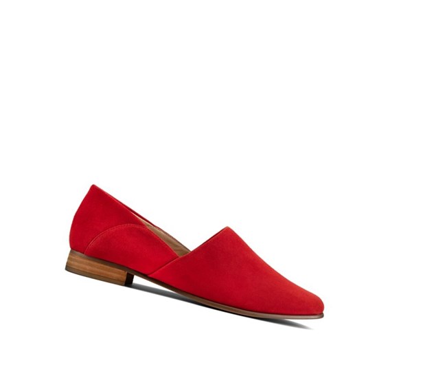 Chaussures Slip On Clarks Pure Tone Daim Larges Fit Femme Rouge | VPGS06485