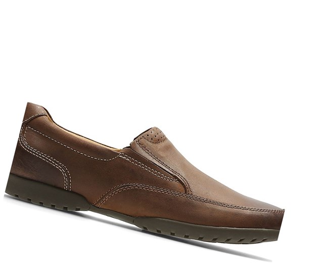 Chaussures Slip On Clarks Recline Free Cuir Larges Fit Homme Marron | AMGH38540