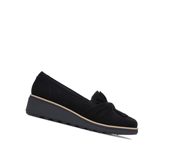 Chaussures Slip On Clarks Sharon Dasher Daim Larges Fit Femme Noir | RMPX76340