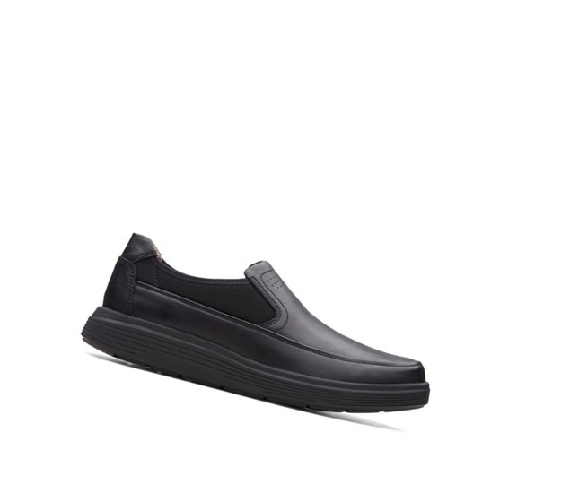 Chaussures Slip On Clarks Un Abode Go Cuir Larges Fit Homme Noir | QIWN96814