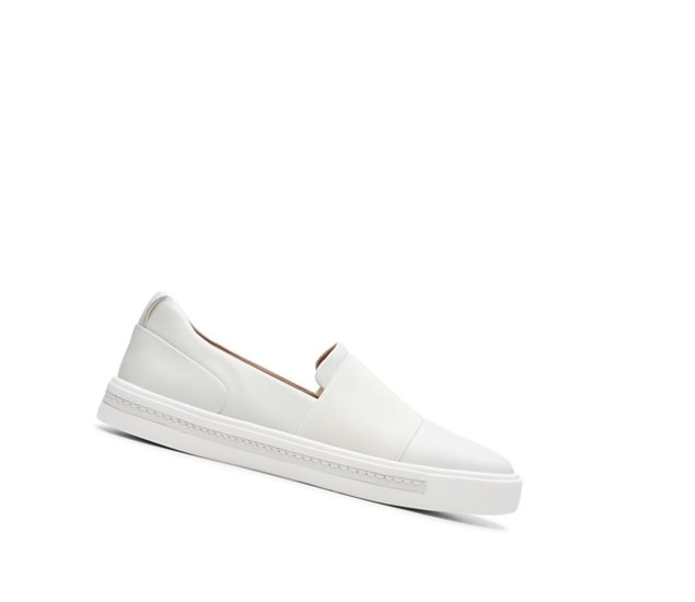 Chaussures Slip On Clarks Un Maui Step Cuir Larges Fit Femme Blanche | VWIB96284