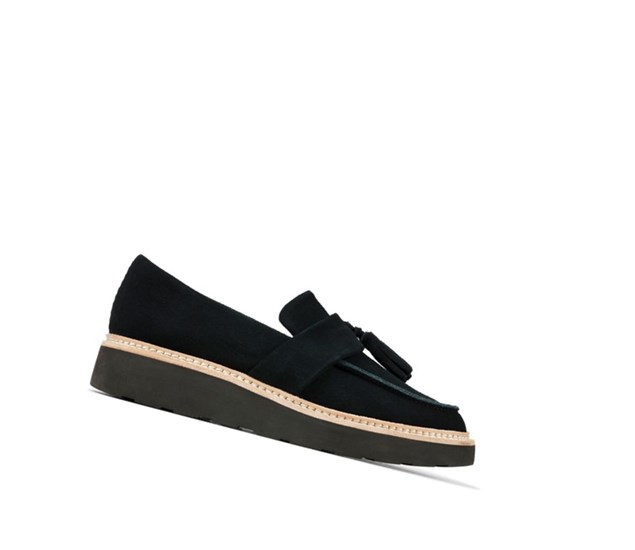 Loafers Clarks Trace Tassel Daim Femme Noir | WKSX83142