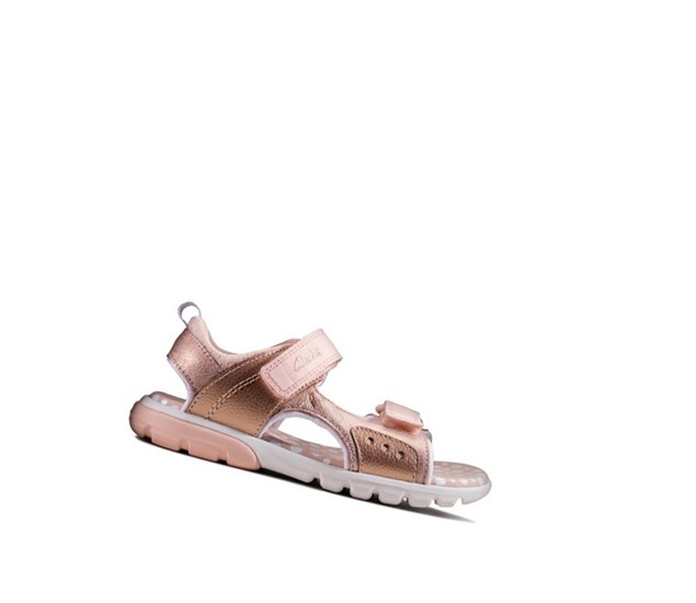 Sandales Casual Clarks Rocco Tide Cuir Fille Rose | VZBJ42081