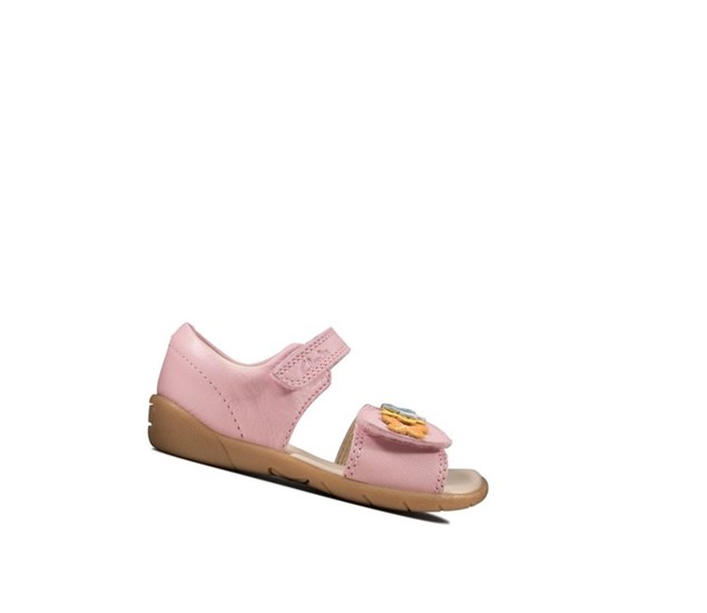 Sandales Casual Clarks Zora Finch Cuir Fille Rose | RQHU94785