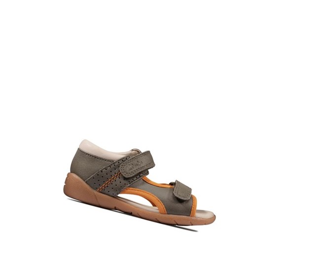 Sandales Casual Clarks Zora Spirit Cuir Garcon Kaki | DRGF97540