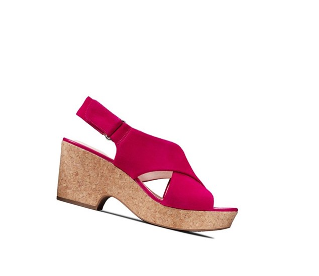 Sandales Compensées Clarks Maritsa Lara Daim Femme Fushia | SKOX07952