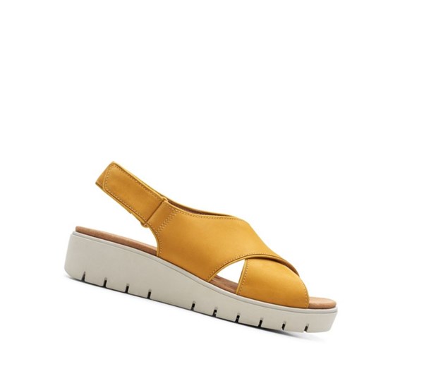 Sandales Compensées Clarks Un Karely Sun Nubuck Daim Femme Jaune | HGCD41582