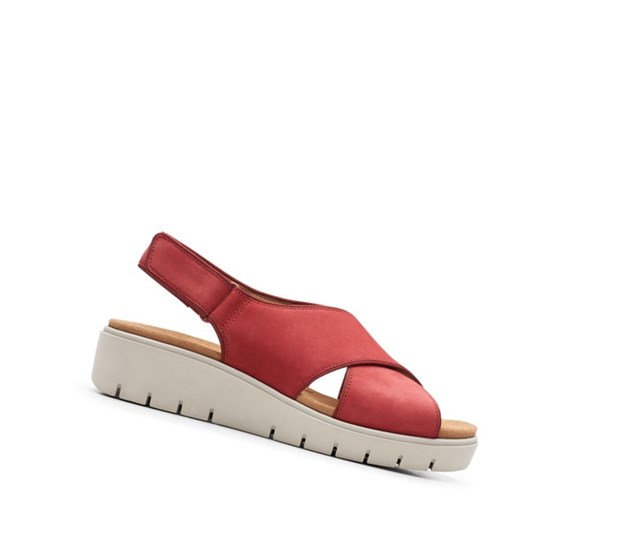 Sandales Compensées Clarks Un Karely Sun Nubuck Daim Femme Rouge | NMAF58261