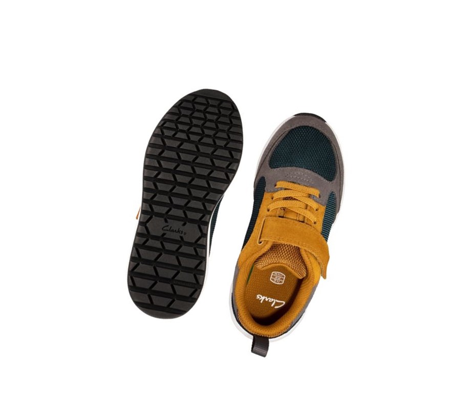 Baskets Clarks Aeon Flex Textile Garcon Grise Foncé Jaune | ABSZ43075