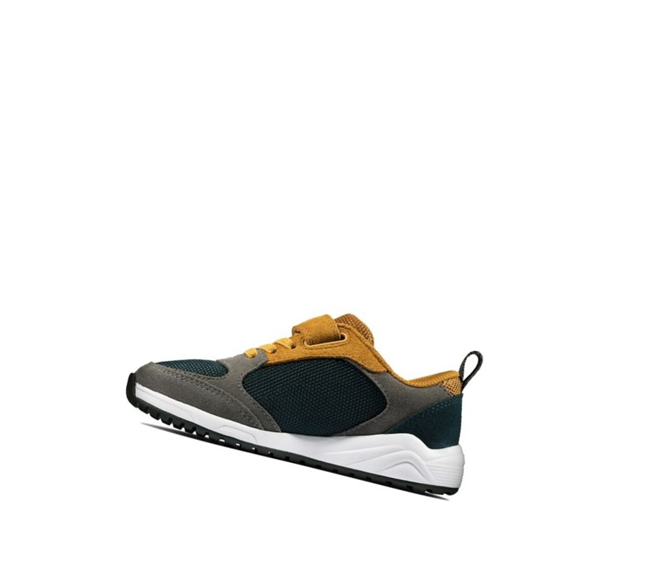 Baskets Clarks Aeon Flex Textile Garcon Grise Foncé Jaune | GMSE54963