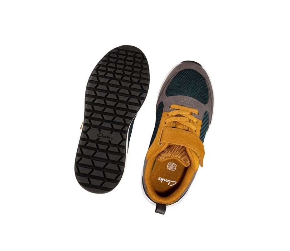 Baskets Clarks Aeon Flex Textile Garcon Grise Foncé Jaune | GMSE54963