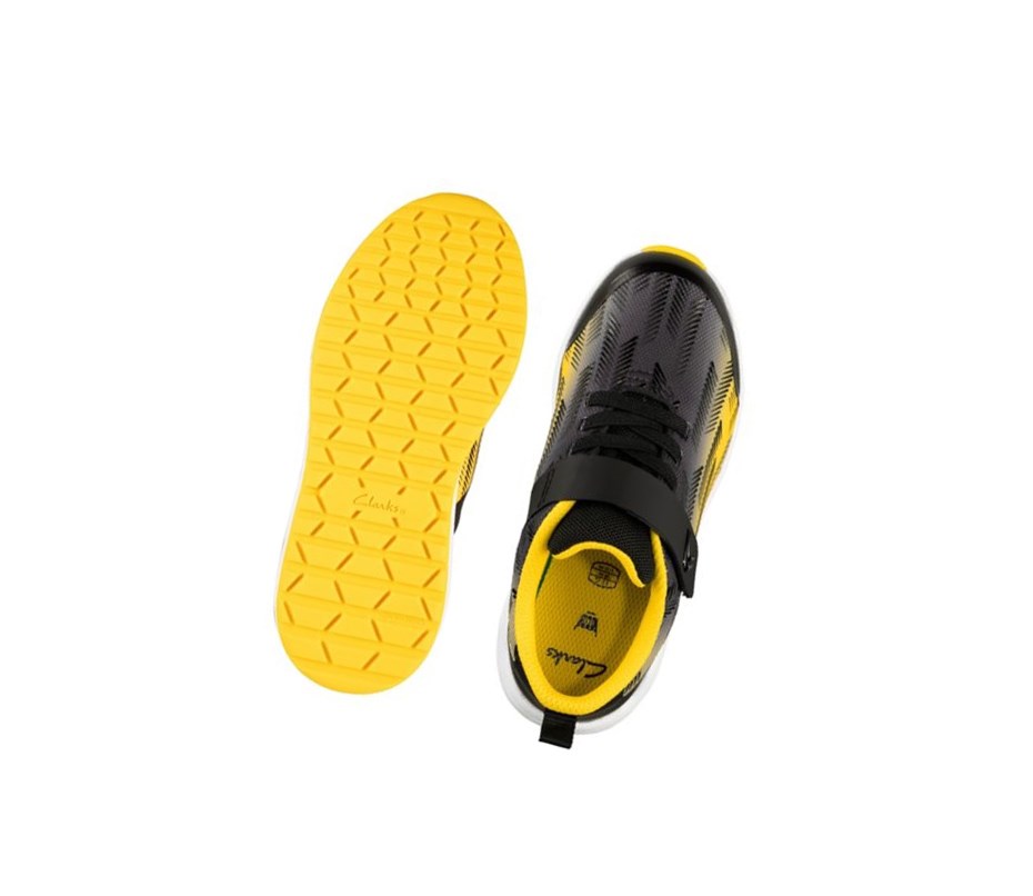 Baskets Clarks Aeon Pace Cuir Fille Noir Jaune | WAMD79561