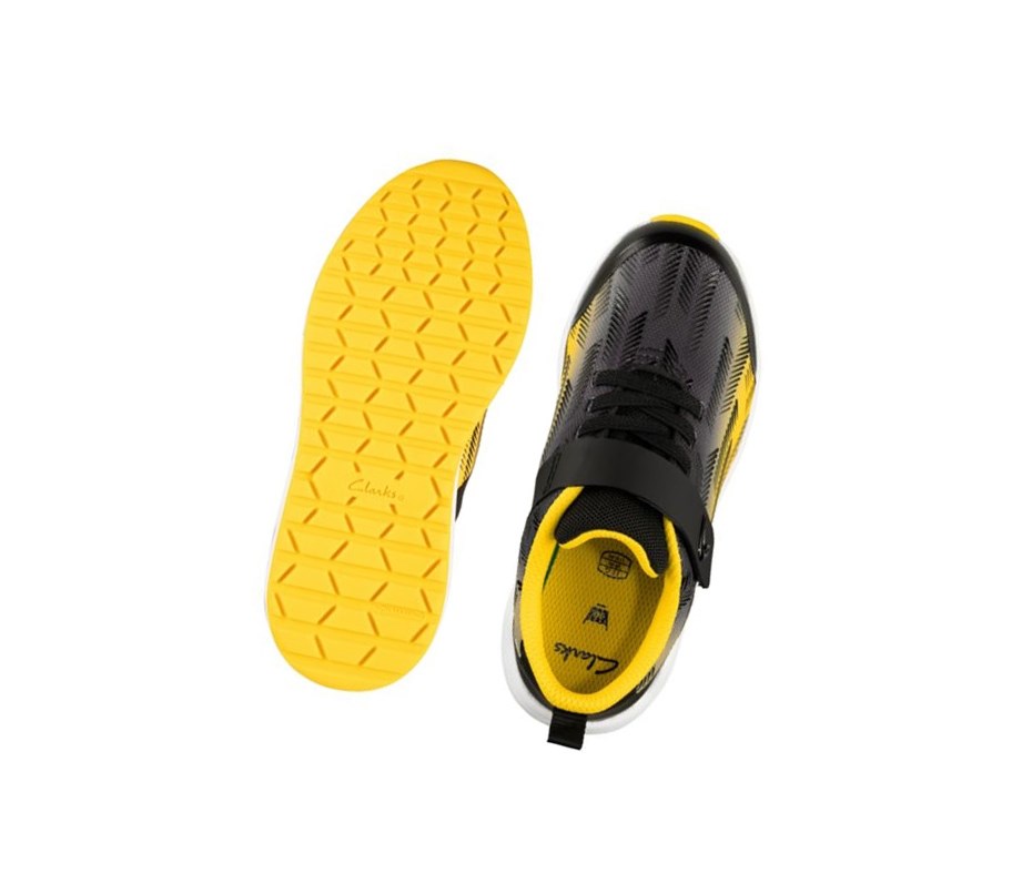 Baskets Clarks Aeon Pace Cuir Garcon Noir Jaune | IRTF57283