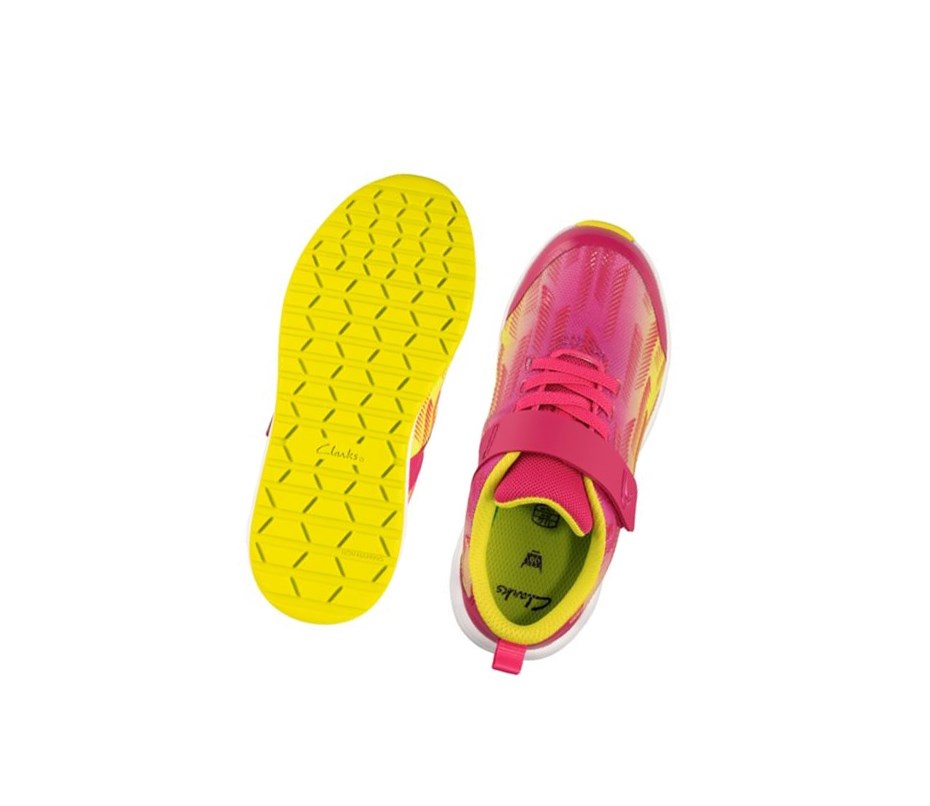 Baskets Clarks Aeon Pace Cuir Garcon Rose Citron | FMPV98365