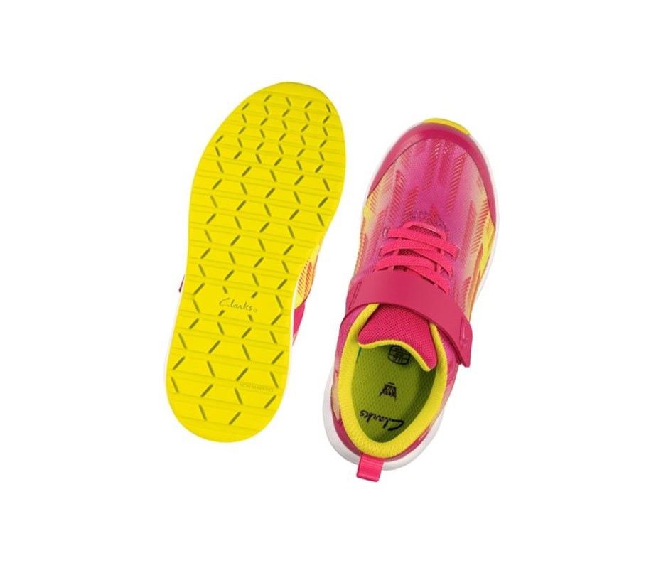 Baskets Clarks Aeon Pace Cuir Garcon Rose Citron | KYEF35624