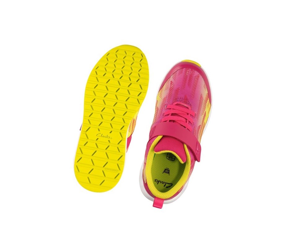 Baskets Clarks Aeon Pace Cuir Garcon Rose Citron | PHSW67124