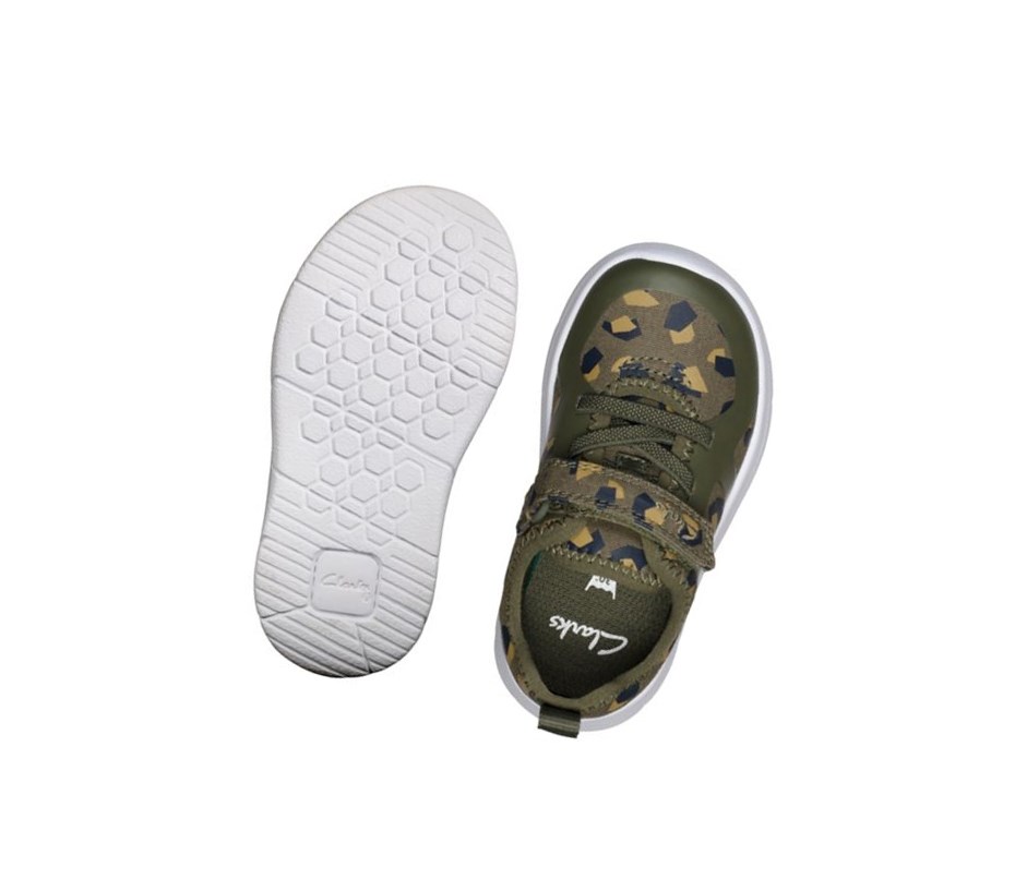 Baskets Clarks Ath Flux Textile Garcon Vert Olive Camouflage | PYKJ38496