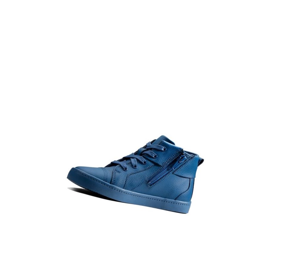 Baskets Clarks City Oasis Cuir Garcon Bleu Foncé | ZMWY38264