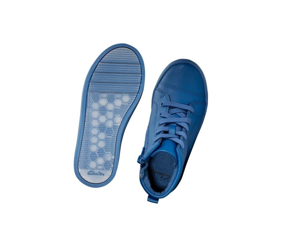 Baskets Clarks City Oasis Cuir Garcon Bleu Foncé | ZMWY38264