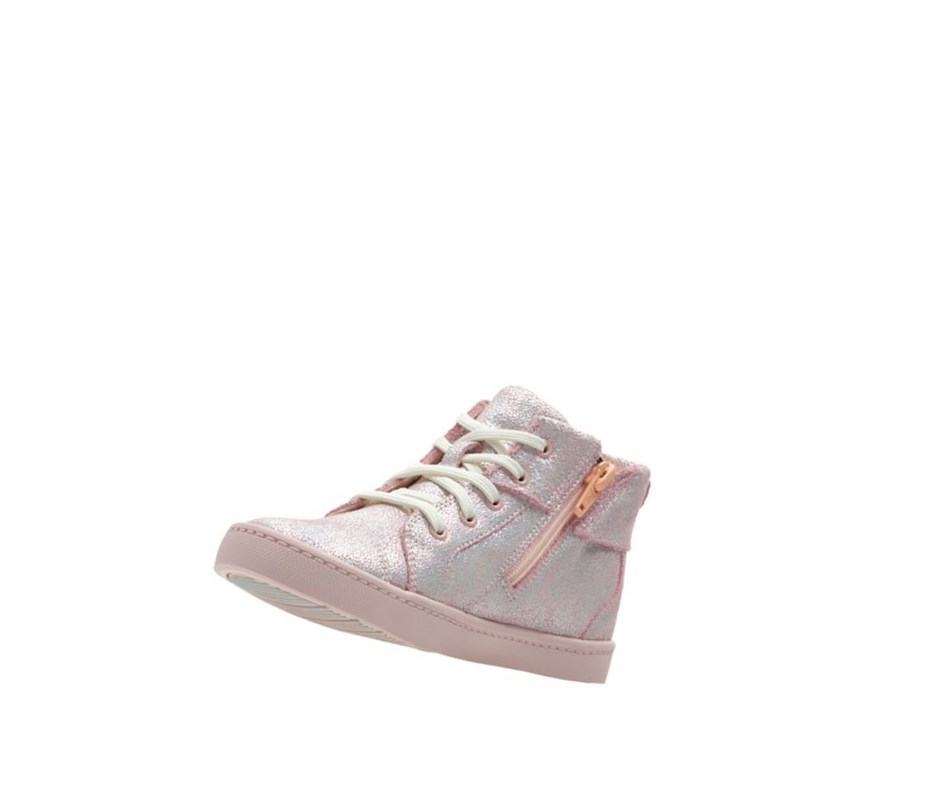 Baskets Clarks City Oasis Cuir Garcon Rose | PAER78901