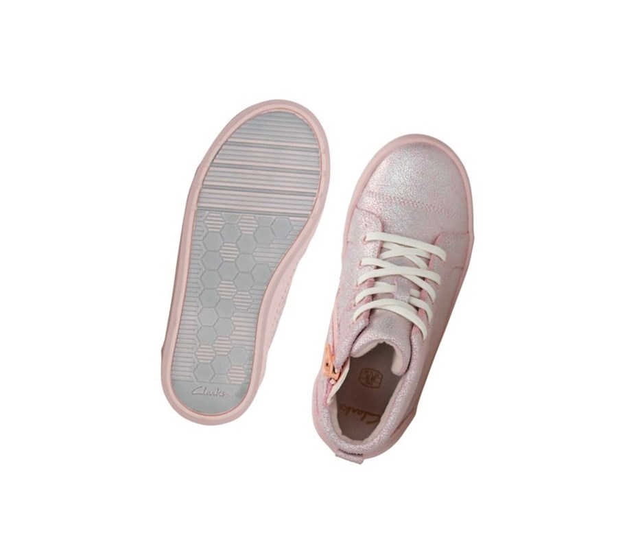 Baskets Clarks City Oasis Cuir Garcon Rose | PAER78901