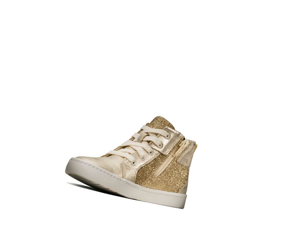 Baskets Clarks City Oasis Hi Cuir Garcon Doré | VUPE96473