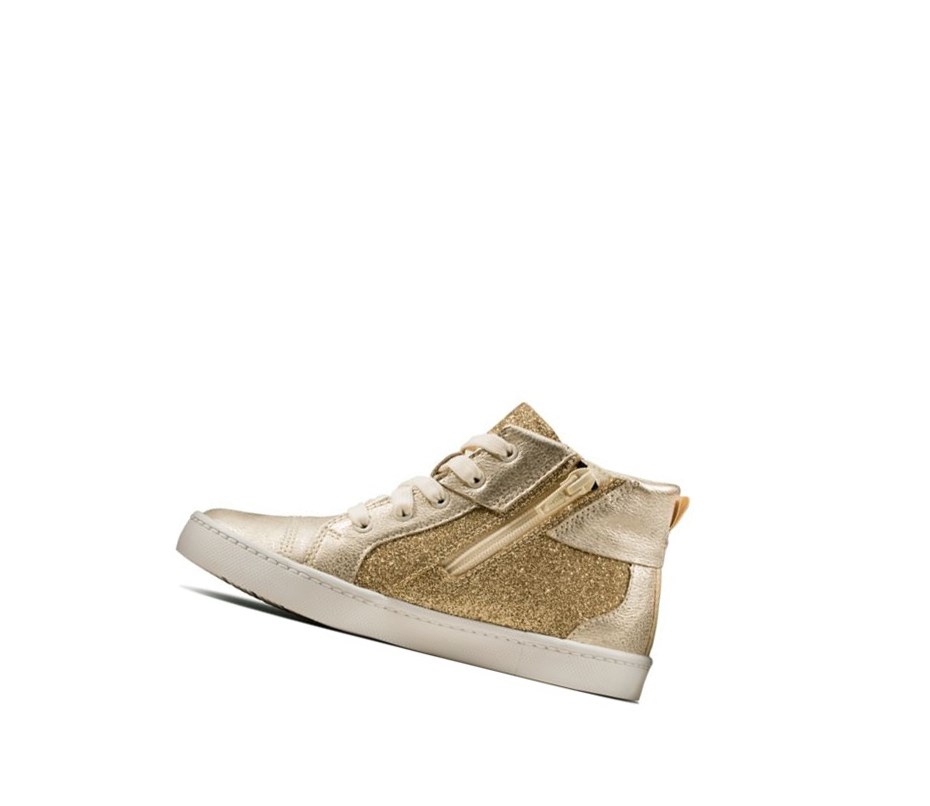 Baskets Clarks City Oasis Hi Cuir Garcon Doré | VUPE96473