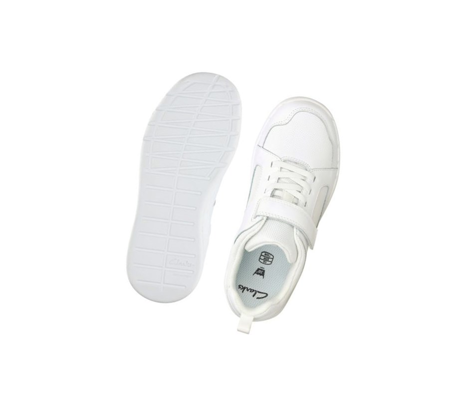 Baskets Clarks Orbit Ride Cuir Fille Blanche | WUJF49871