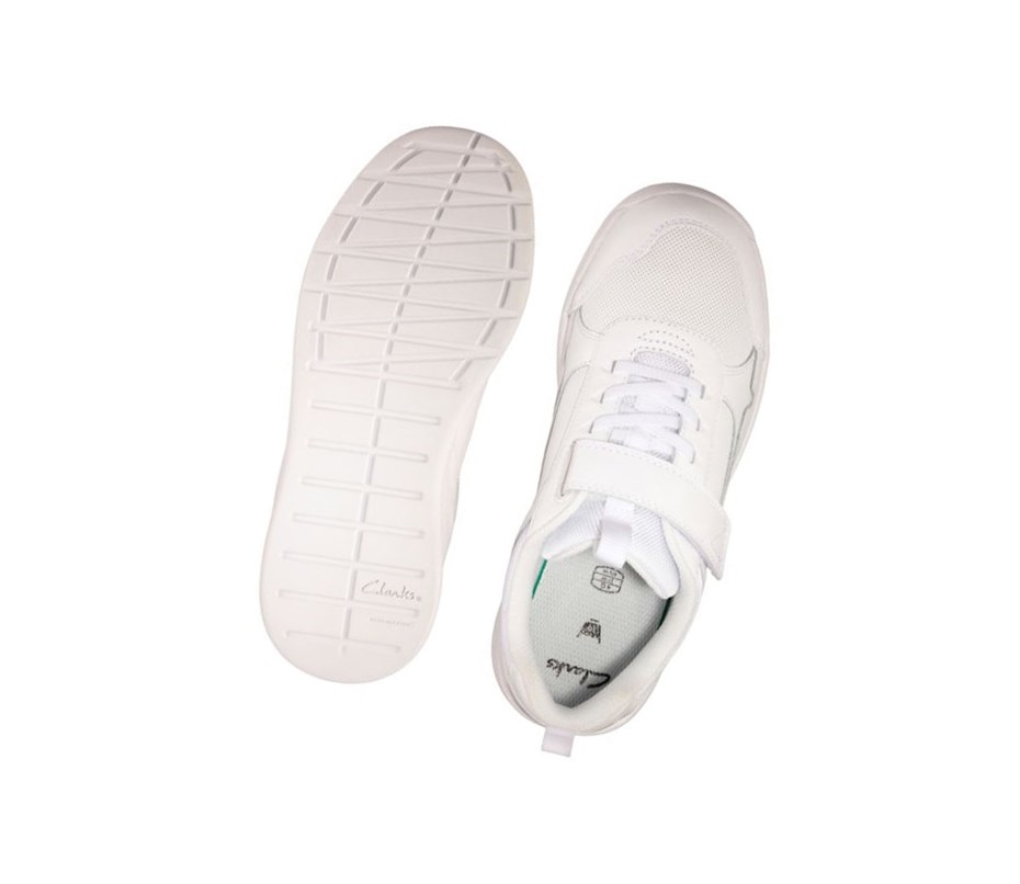 Baskets Clarks Orbit Sprint Cuir Fille Blanche | EBKM26178