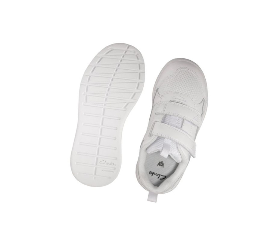 Baskets Clarks Orbit Sprint Cuir Fille Blanche | QKAM63584