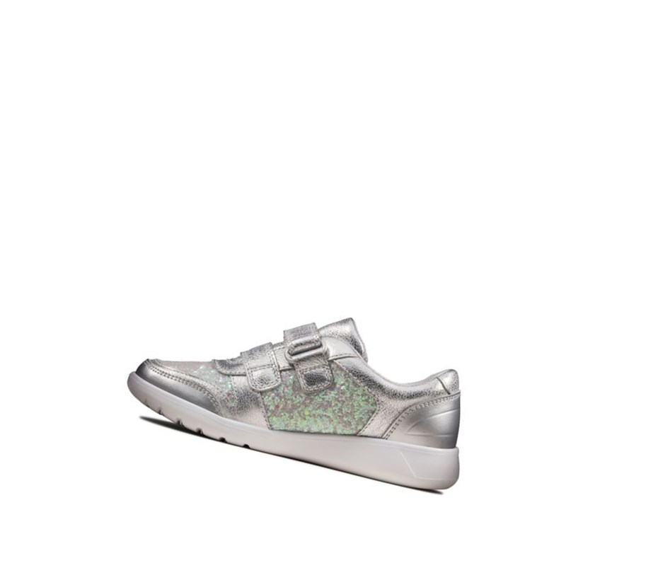 Baskets Clarks Scape Spirit Cuir Fille Argent Metal | RDLZ19804