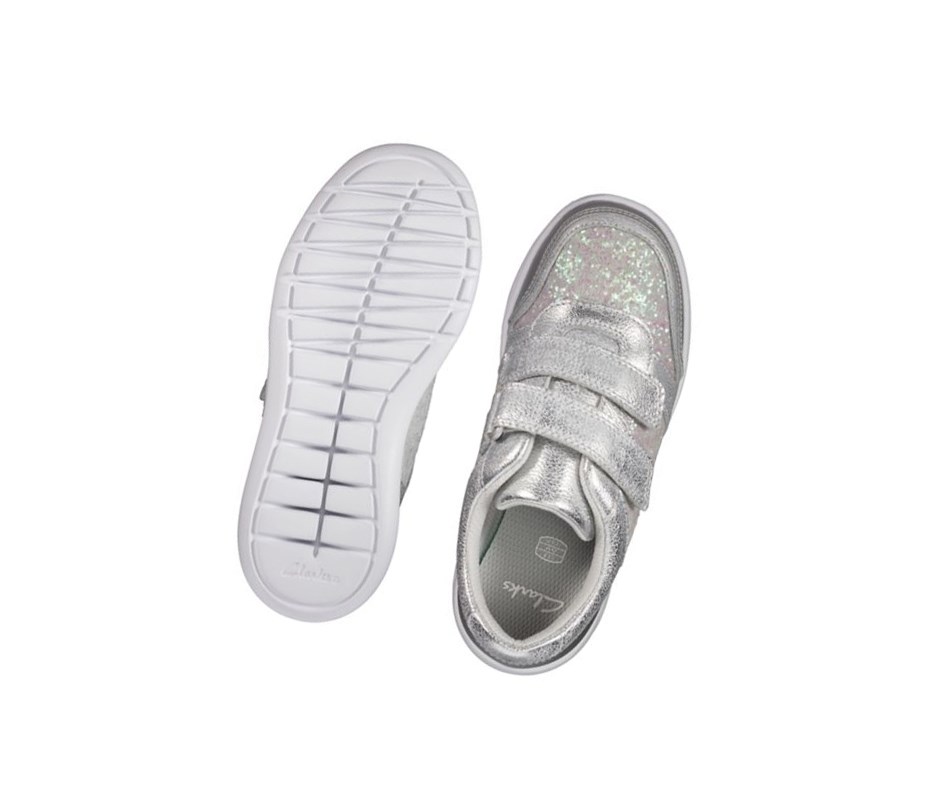 Baskets Clarks Scape Spirit Cuir Fille Argent Metal | RDLZ19804